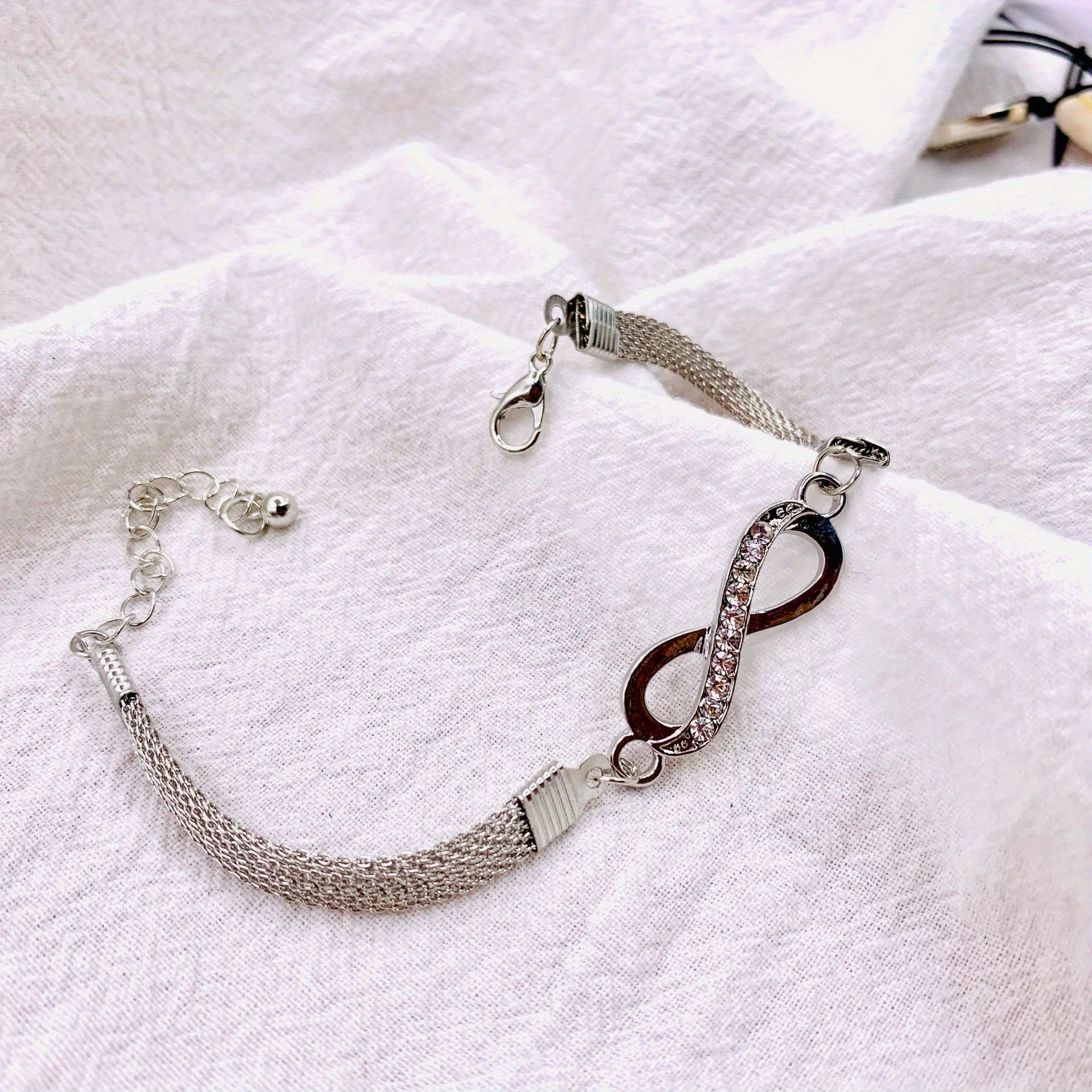 silvery rhinestone infinite bracelet 8 number cross pendant charm blange bracelets infinity bracelet jewelry details 4