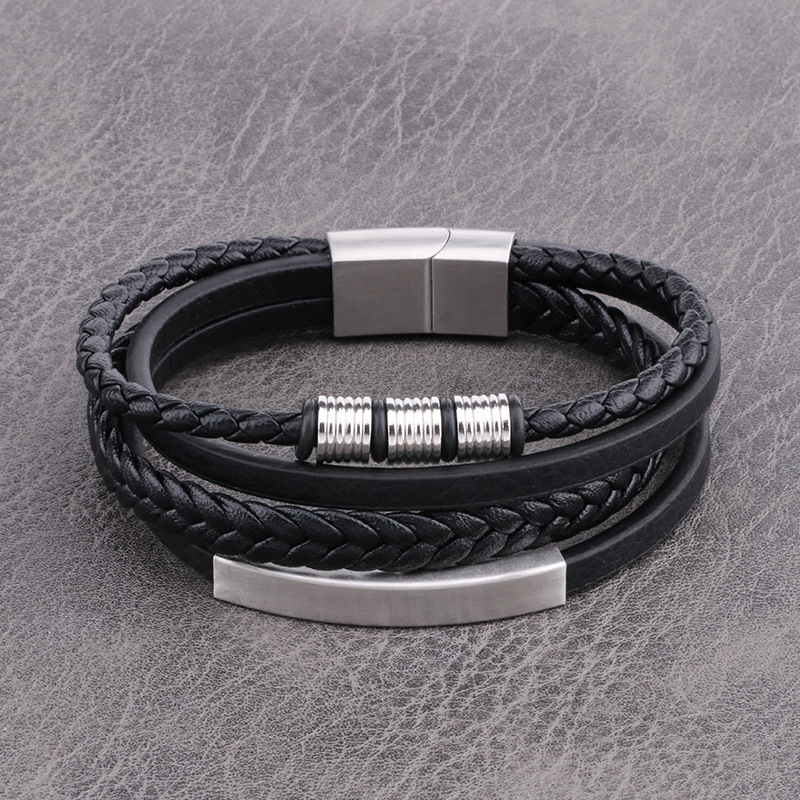 stainless steel mens leather braided bracelet mens leather bracelet flat braided leather bracelet mens jewelry mens gift details 5