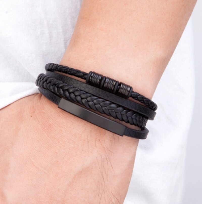 stainless steel mens leather braided bracelet mens leather bracelet flat braided leather bracelet mens jewelry mens gift details 8