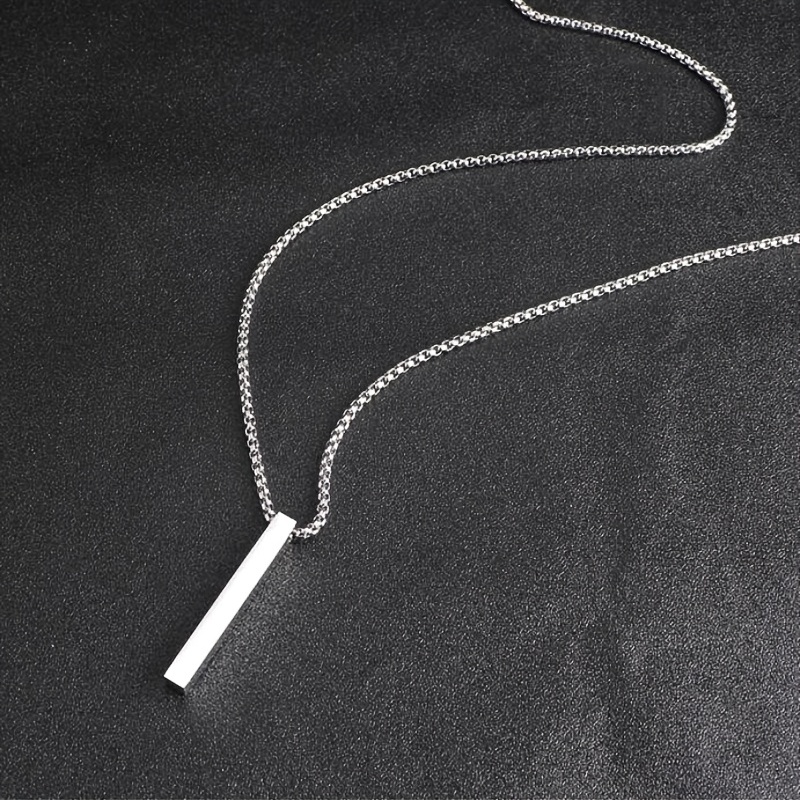 stainless steel rectangle bar pendant necklace mens hip hop versatile sweater chain accessory details 0