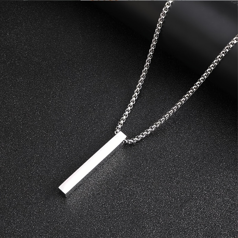 stainless steel rectangle bar pendant necklace mens hip hop versatile sweater chain accessory details 1