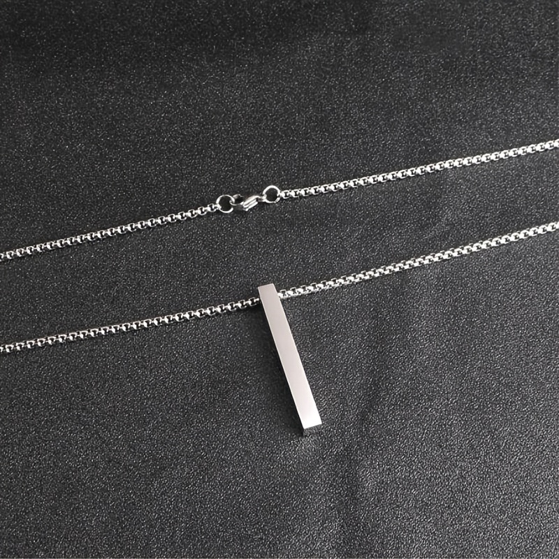 stainless steel rectangle bar pendant necklace mens hip hop versatile sweater chain accessory details 2