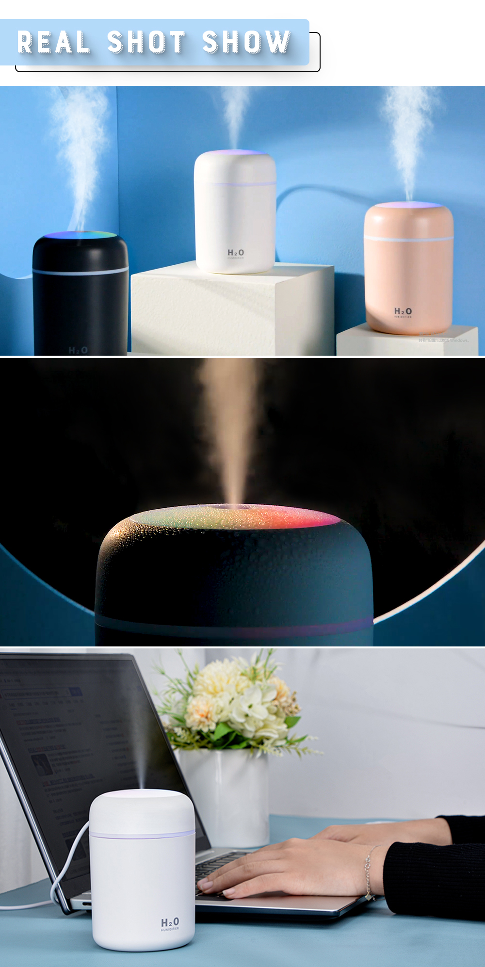 300ml usb desktop humidifier with auto shut off night light quiet ultrasonic aroma diffuser for plants office car and baby room details 4