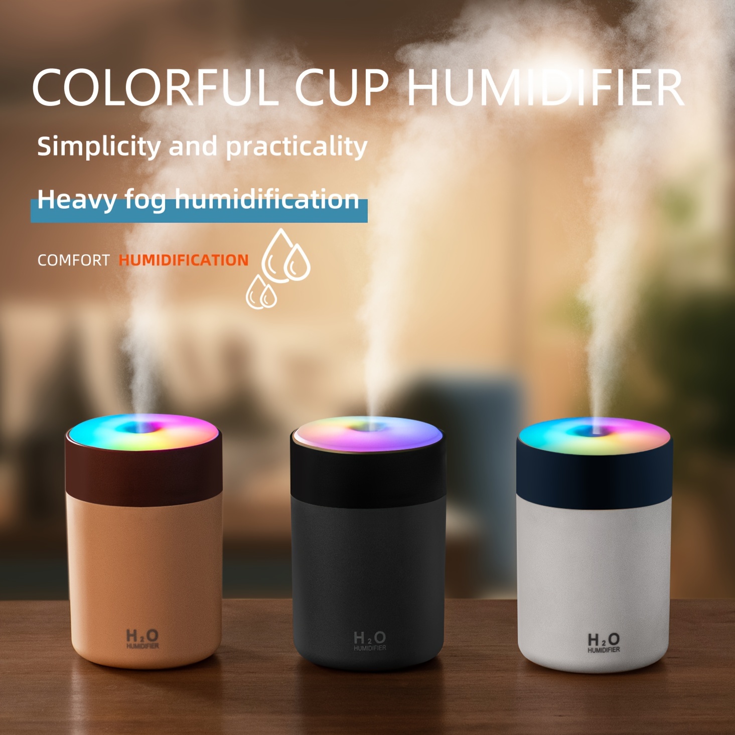 300ml portable air humidifier usb colorful atmosphere light mini desktop sprayer for car bedroom office details 0