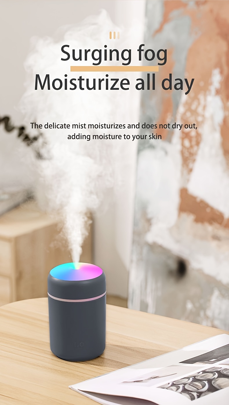 300ml portable air humidifier usb colorful atmosphere light mini desktop sprayer for car bedroom office details 4