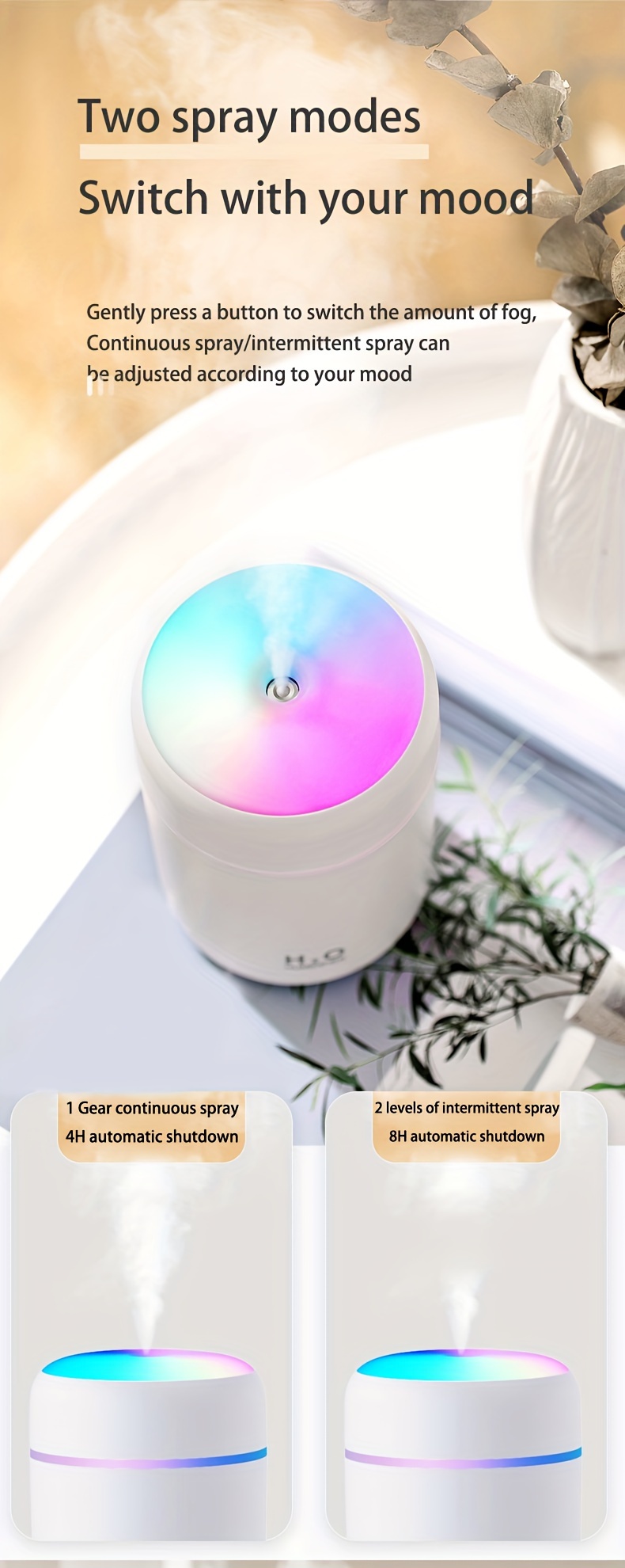 300ml portable air humidifier usb colorful atmosphere light mini desktop sprayer for car bedroom office details 5