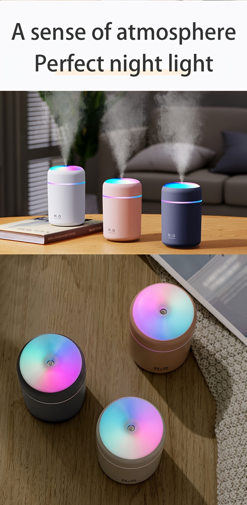 300ml portable air humidifier usb colorful atmosphere light mini desktop sprayer for car bedroom office details 7