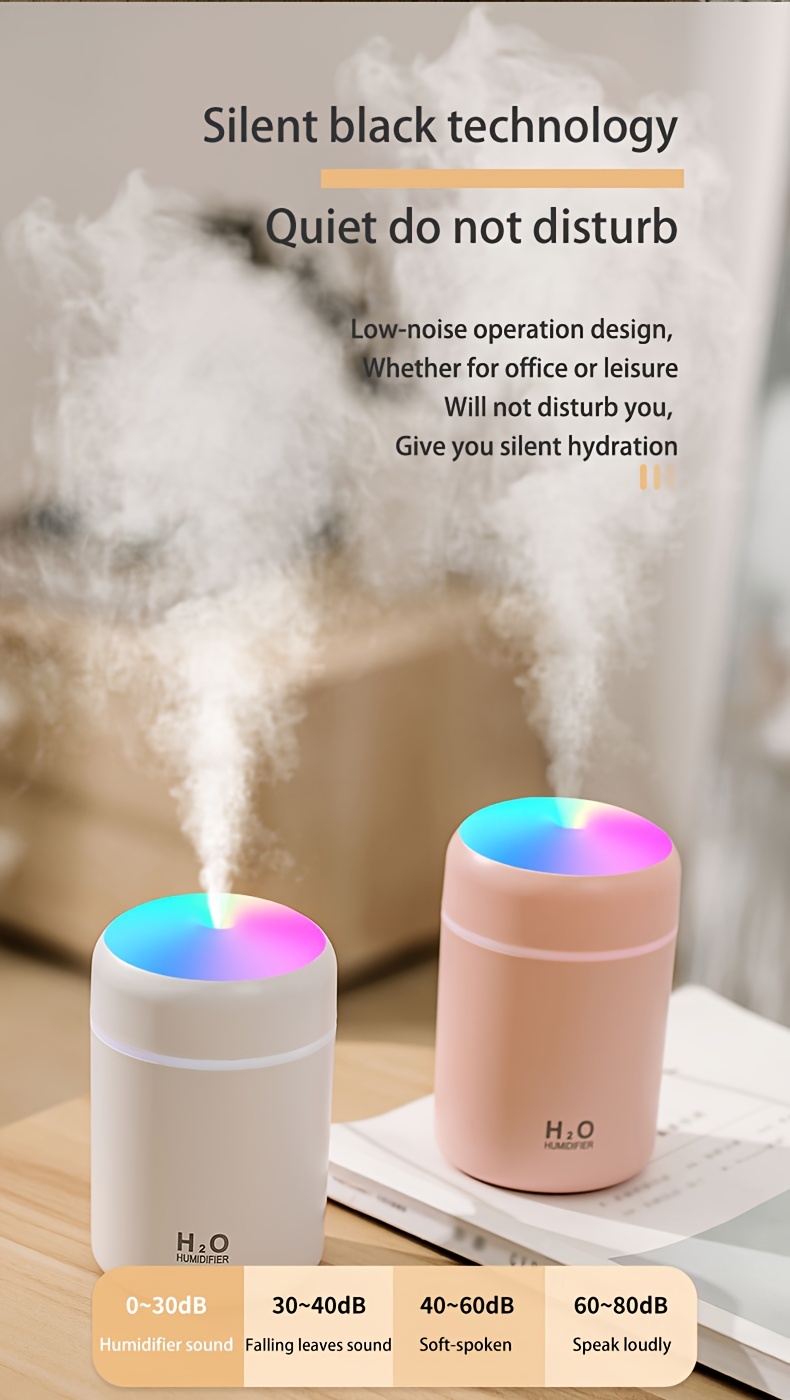 300ml portable air humidifier usb colorful atmosphere light mini desktop sprayer for car bedroom office details 8