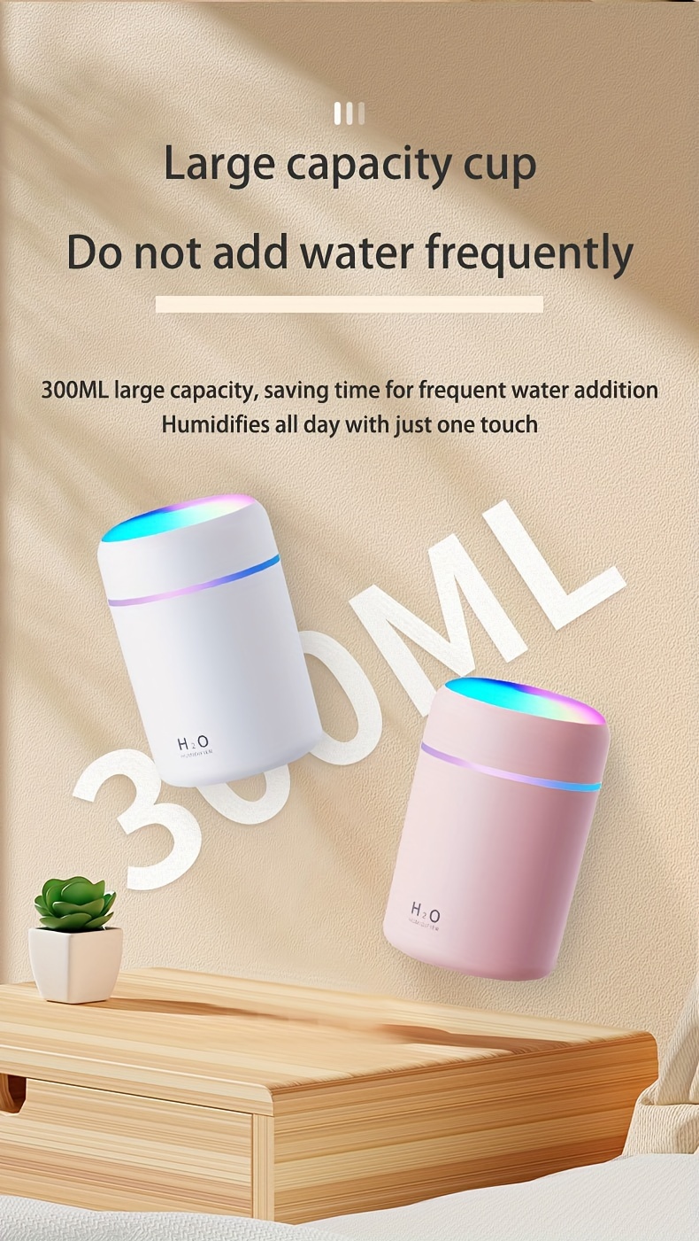 300ml portable air humidifier usb colorful atmosphere light mini desktop sprayer for car bedroom office details 9