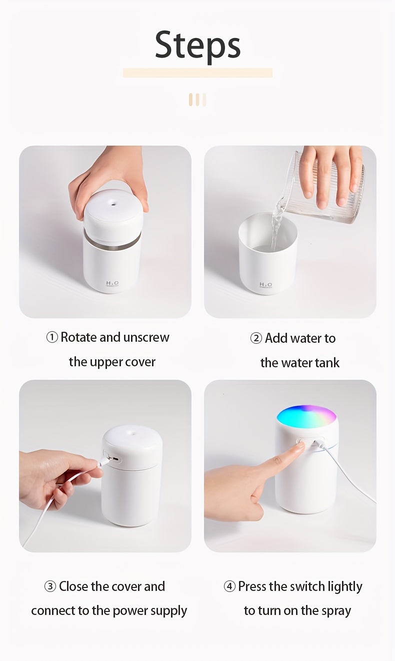 300ml portable air humidifier usb colorful atmosphere light mini desktop sprayer for car bedroom office details 12