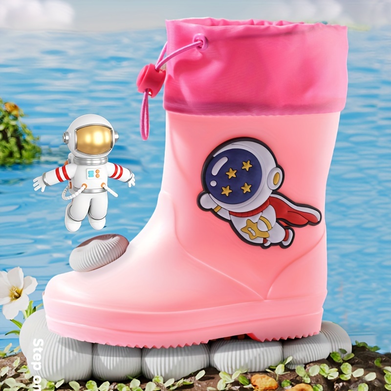 boys trendy cartoon astronaut pattern rain boots comfy non slip casual waterproof shoes for kids outdoor activities details 4