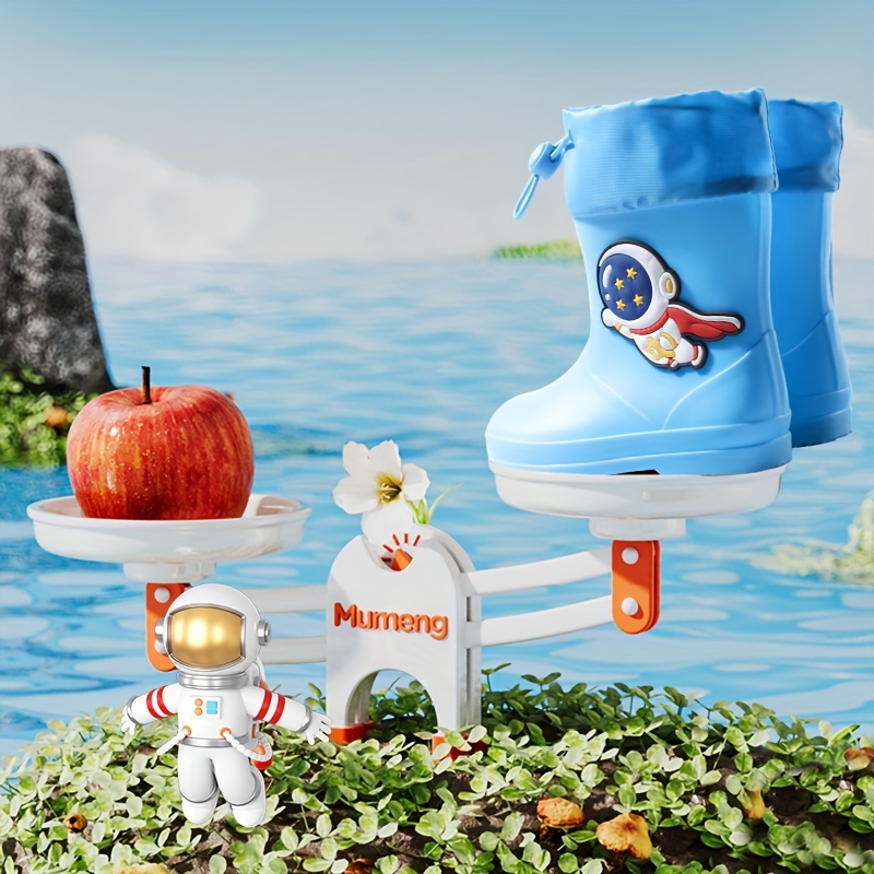 boys trendy cartoon astronaut pattern rain boots comfy non slip casual waterproof shoes for kids outdoor activities details 6