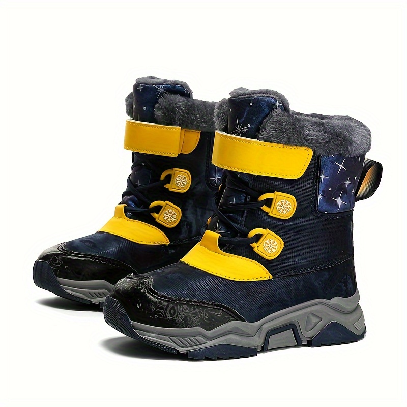 boys trendy snow boots warm fleece cozy non slip ankle boots plush comfy outdoor hiking shoes lined trekking shoes winter details 2