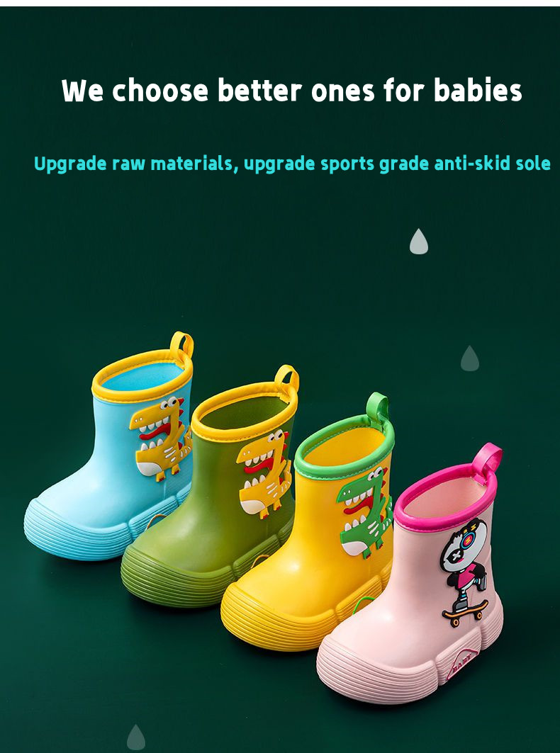 jiageya boys girls eva rain boots cartoon dinosaur panda design waterproof soft sole anti slip high top shoes for rainy weather details 0