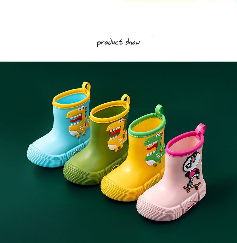 jiageya boys girls eva rain boots cartoon dinosaur panda design waterproof soft sole anti slip high top shoes for rainy weather details 7