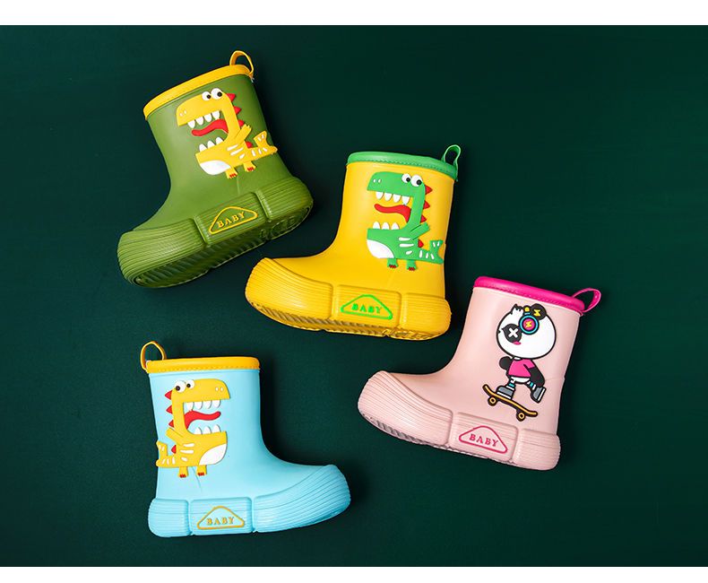 jiageya boys girls eva rain boots cartoon dinosaur panda design waterproof soft sole anti slip high top shoes for rainy weather details 8