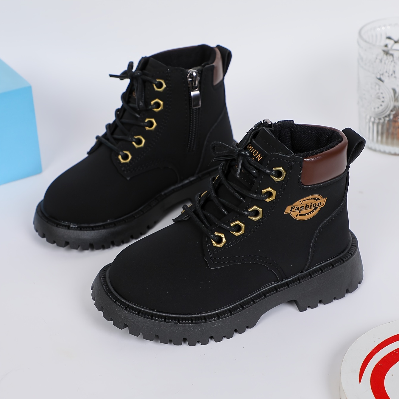 trendy cool boots with zipper for boys wear resistant non slip boots for outdoor hiking climbing all seasons details 3