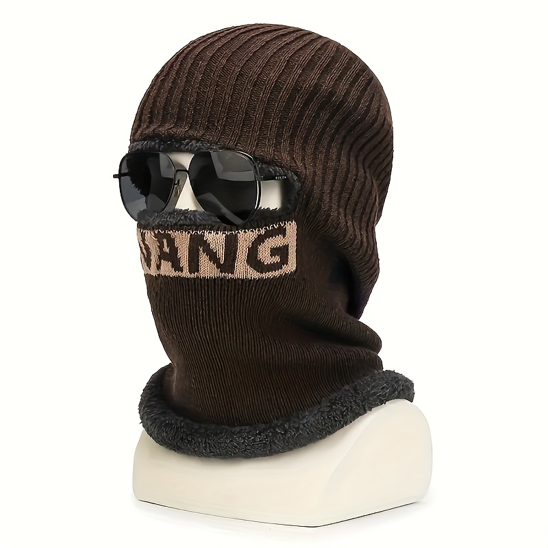 unisex fleece ski mask thick coldproof balaclava solid color neck gaiter knit hats elastic beanies winter cycling windproof mask for women men details 1