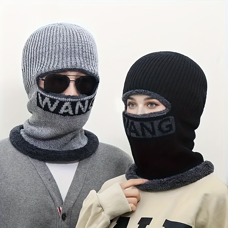 unisex fleece ski mask thick coldproof balaclava solid color neck gaiter knit hats elastic beanies winter cycling windproof mask for women men details 2