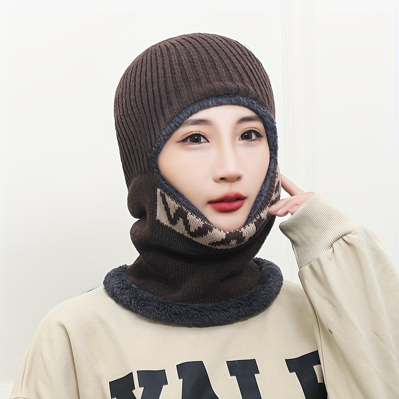 unisex fleece ski mask thick coldproof balaclava solid color neck gaiter knit hats elastic beanies winter cycling windproof mask for women men details 5