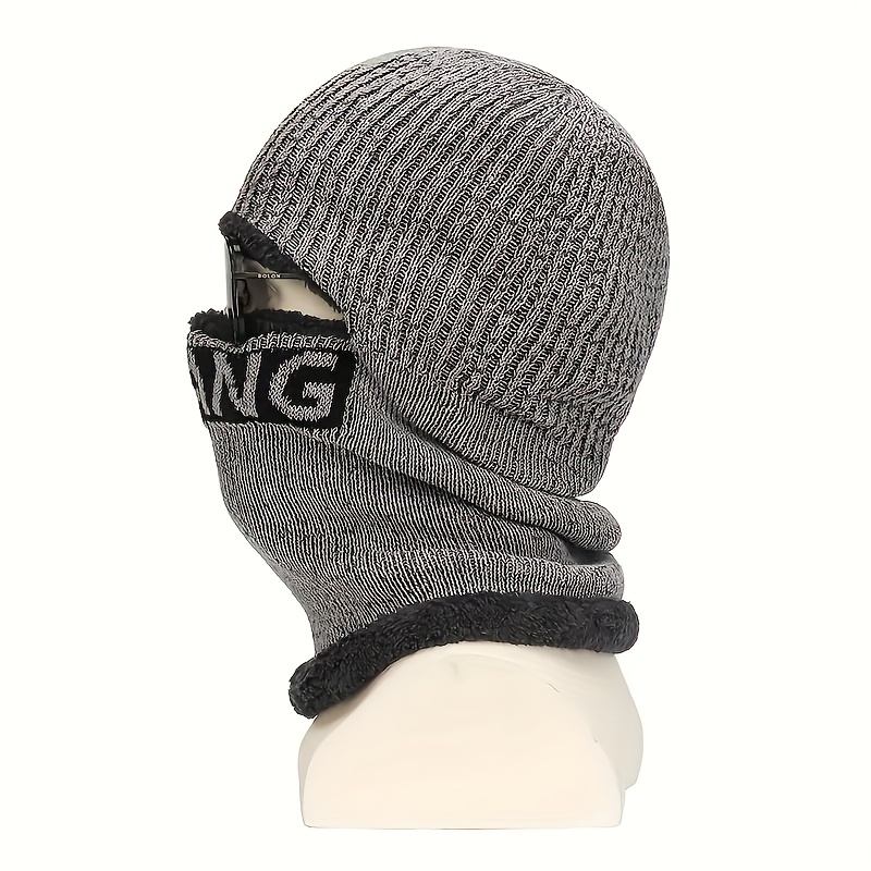 unisex fleece ski mask thick coldproof balaclava solid color neck gaiter knit hats elastic beanies winter cycling windproof mask for women men details 6