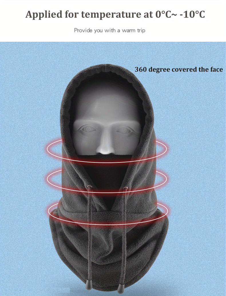 solid color fleece ski mask winter warm windproof plush balaclava hood neck gaiter outdoor coldproof mask for women men details 2