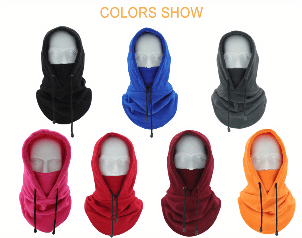 solid color fleece ski mask winter warm windproof plush balaclava hood neck gaiter outdoor coldproof mask for women men details 3