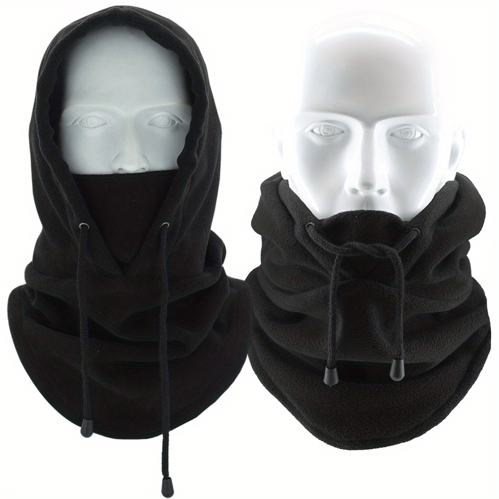 solid color fleece ski mask winter warm windproof plush balaclava hood neck gaiter outdoor coldproof mask for women men details 4