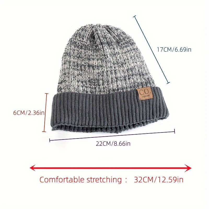 thickened color block fleece beanie classic coldproof knit hats unisex elastic skull cap cuffed beanies for women men autumn winter details 1