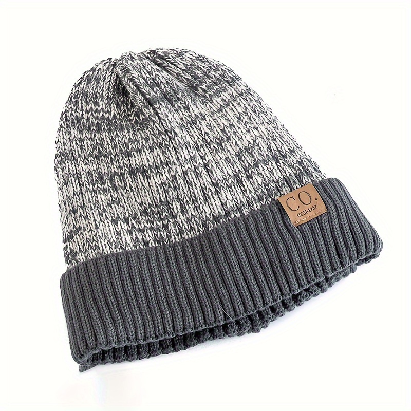 thickened color block fleece beanie classic coldproof knit hats unisex elastic skull cap cuffed beanies for women men autumn winter details 8