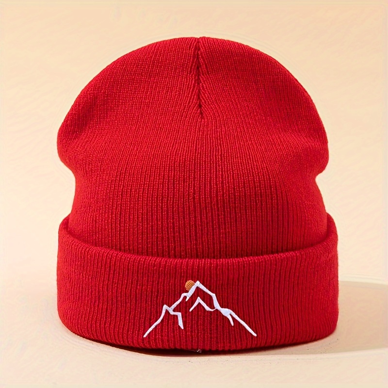 mountain embroidery graphic beanie solid color skull cap lightweight knit hats cuffed beanies for women men autumn winter details 0