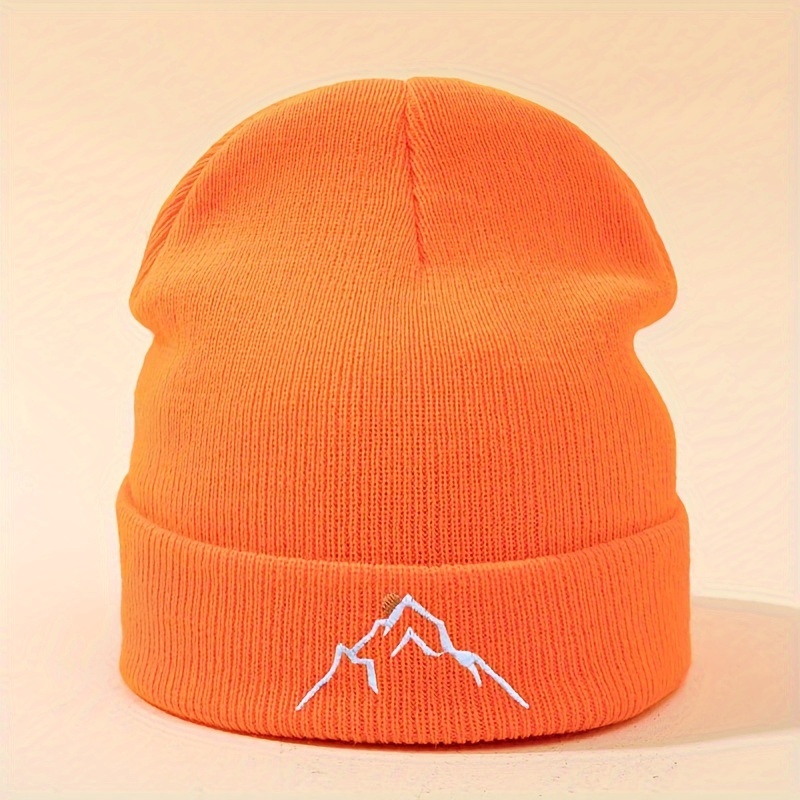 mountain embroidery graphic beanie solid color skull cap lightweight knit hats cuffed beanies for women men autumn winter details 2