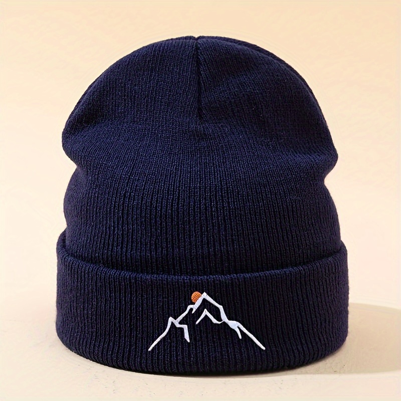 mountain embroidery graphic beanie solid color skull cap lightweight knit hats cuffed beanies for women men autumn winter details 4