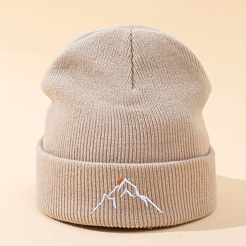 mountain embroidery graphic beanie solid color skull cap lightweight knit hats cuffed beanies for women men autumn winter details 5