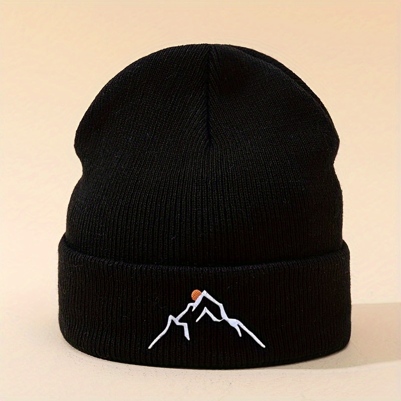 mountain embroidery graphic beanie solid color skull cap lightweight knit hats cuffed beanies for women men autumn winter details 6