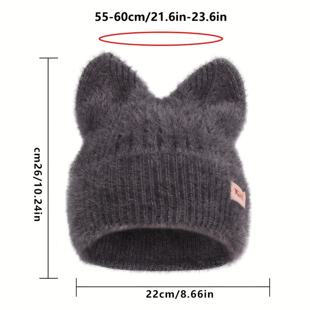 candy color cat beanie with ears lightweight elastic skull cap trendy elastic beanies warm knit hats for women autumn winter details 2