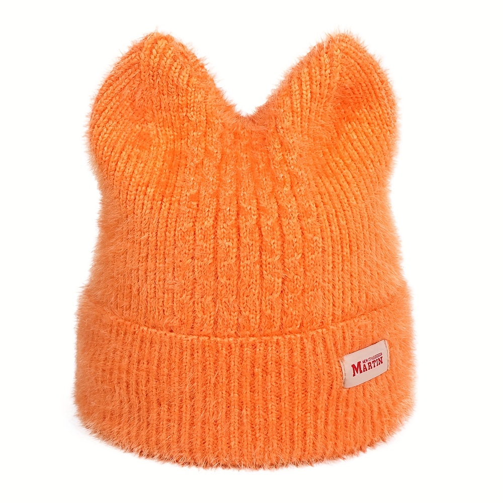 candy color cat beanie with ears lightweight elastic skull cap trendy elastic beanies warm knit hats for women autumn winter details 6