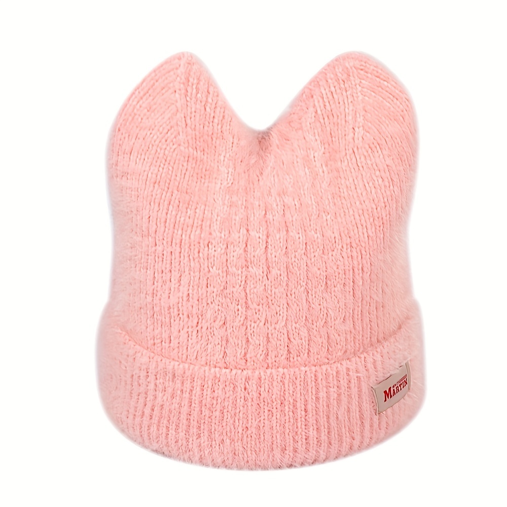 candy color cat beanie with ears lightweight elastic skull cap trendy elastic beanies warm knit hats for women autumn winter details 7