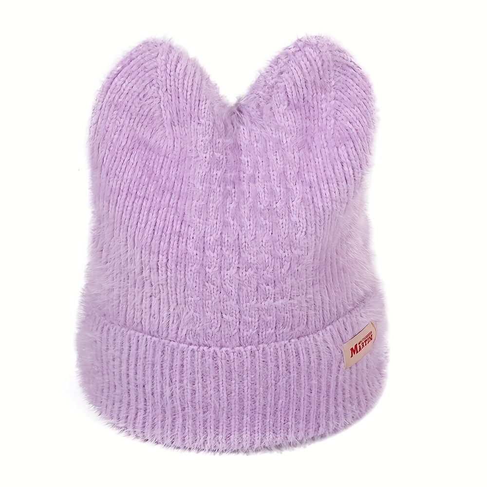 candy color cat beanie with ears lightweight elastic skull cap trendy elastic beanies warm knit hats for women autumn winter details 8