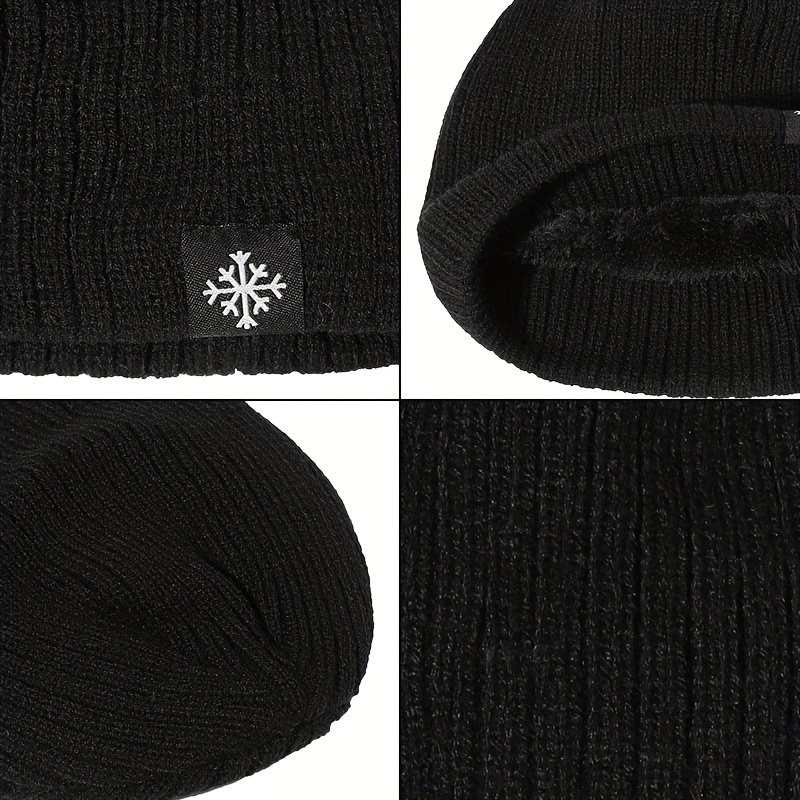 snowflake label patch knitted beanie unisex thicken warm knit hat lightweight ear protection windproof slouchy hat for women men cold weather details 2