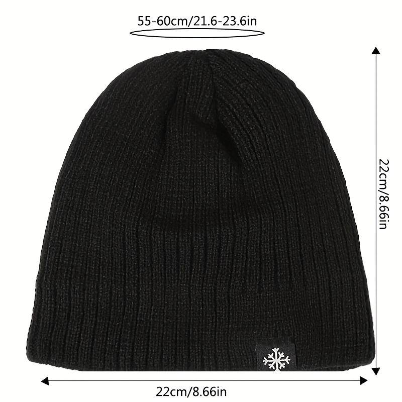 snowflake label patch knitted beanie unisex thicken warm knit hat lightweight ear protection windproof slouchy hat for women men cold weather details 3