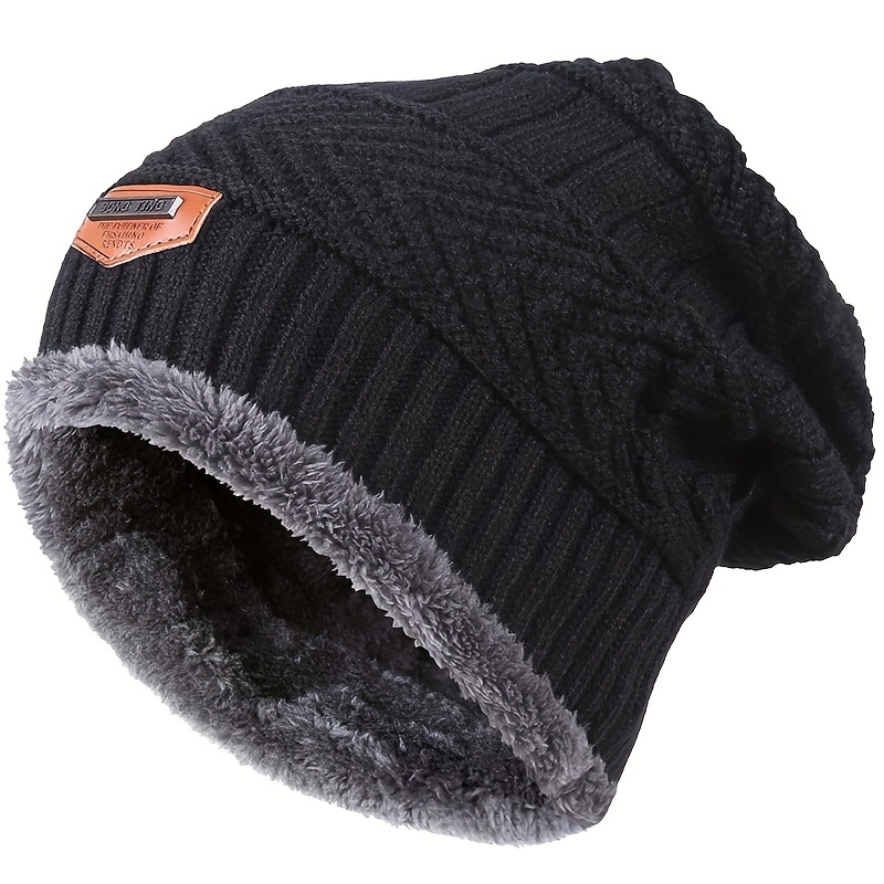 classic unisex fleece-classic unisex fleece beanie thick coldproof ear warmer knit hat elastic solid color beanies winter ski hats for women men details 6