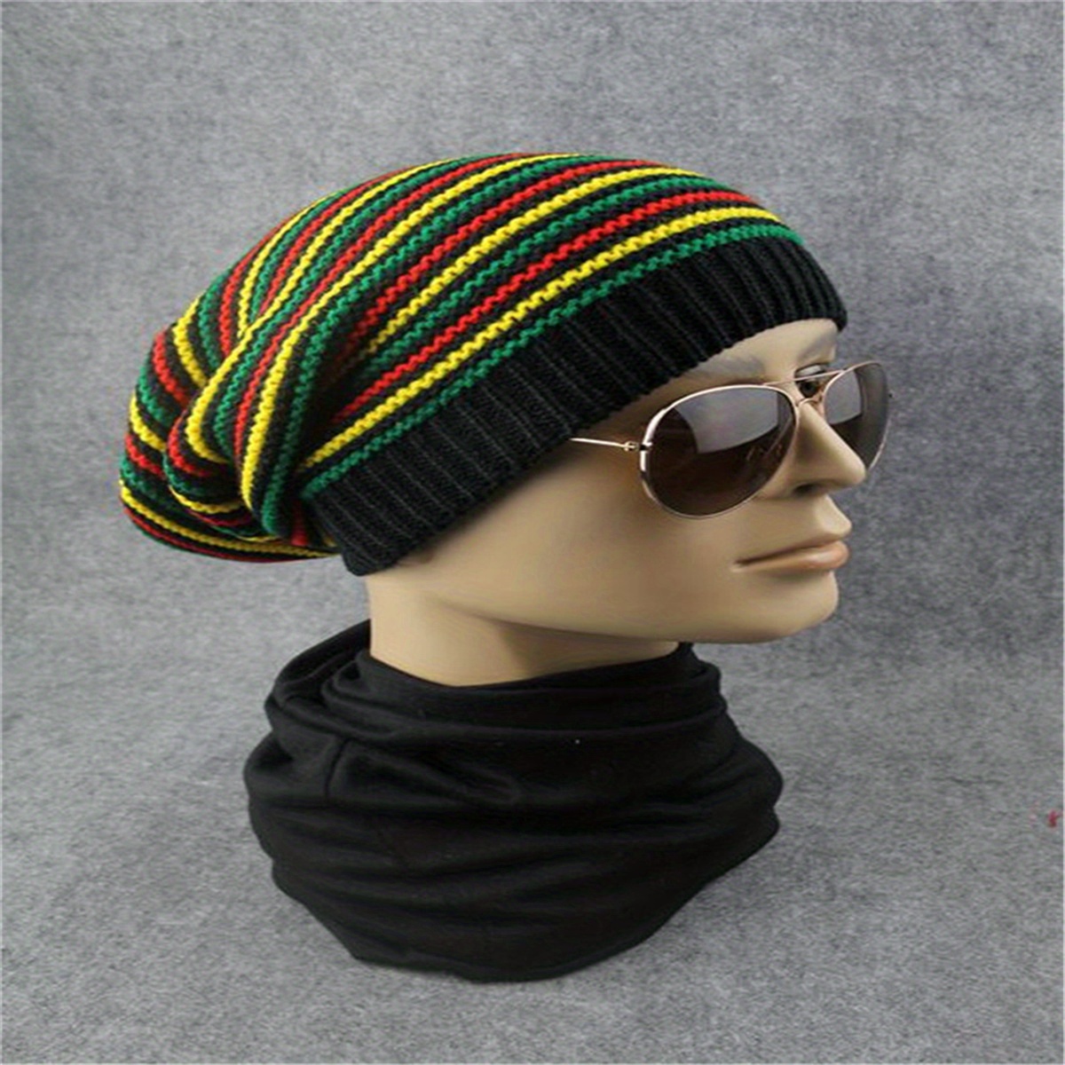 multicolour knit beanie-multicolour knit beanie rainbow striped oversize baggy hat slouch cap unisex coldproof ski hats for men women winter details 10