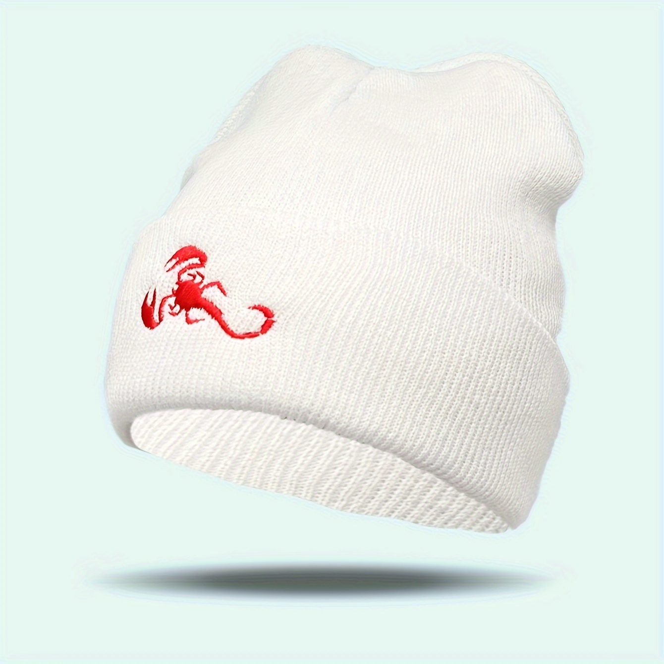 red scorpion embroidery graphic beanie simple casual elastic knit hats black cuffed beanies warm skull cap for women men details 8