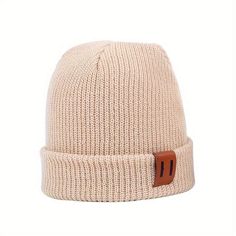 classic patch unisex basic beanie elastic casual skull cap warm cuffed beanies breathable knit hats for women men autumn winter details 4