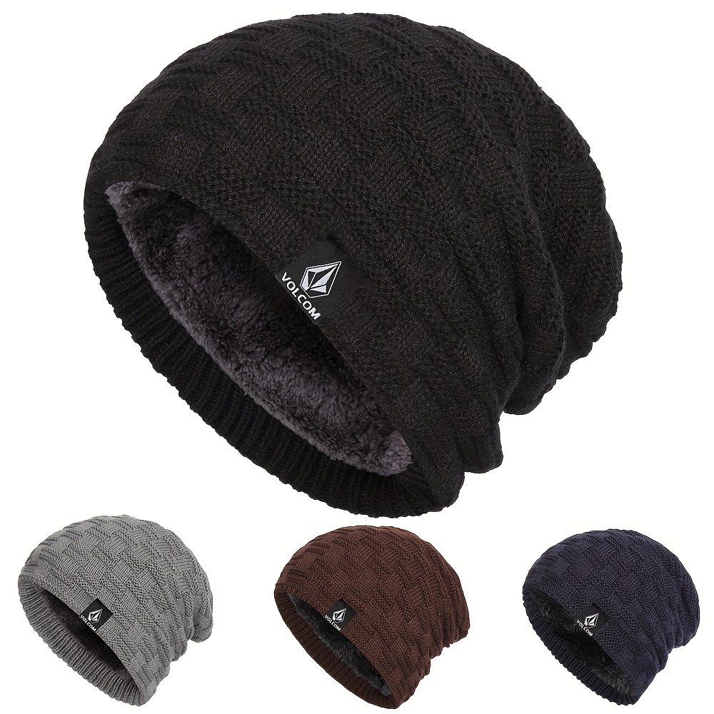 winter warm unisex fleece beanie thick coldproof knit hats solid color elastic skull cap outdoor cycling beanies for women men details 0