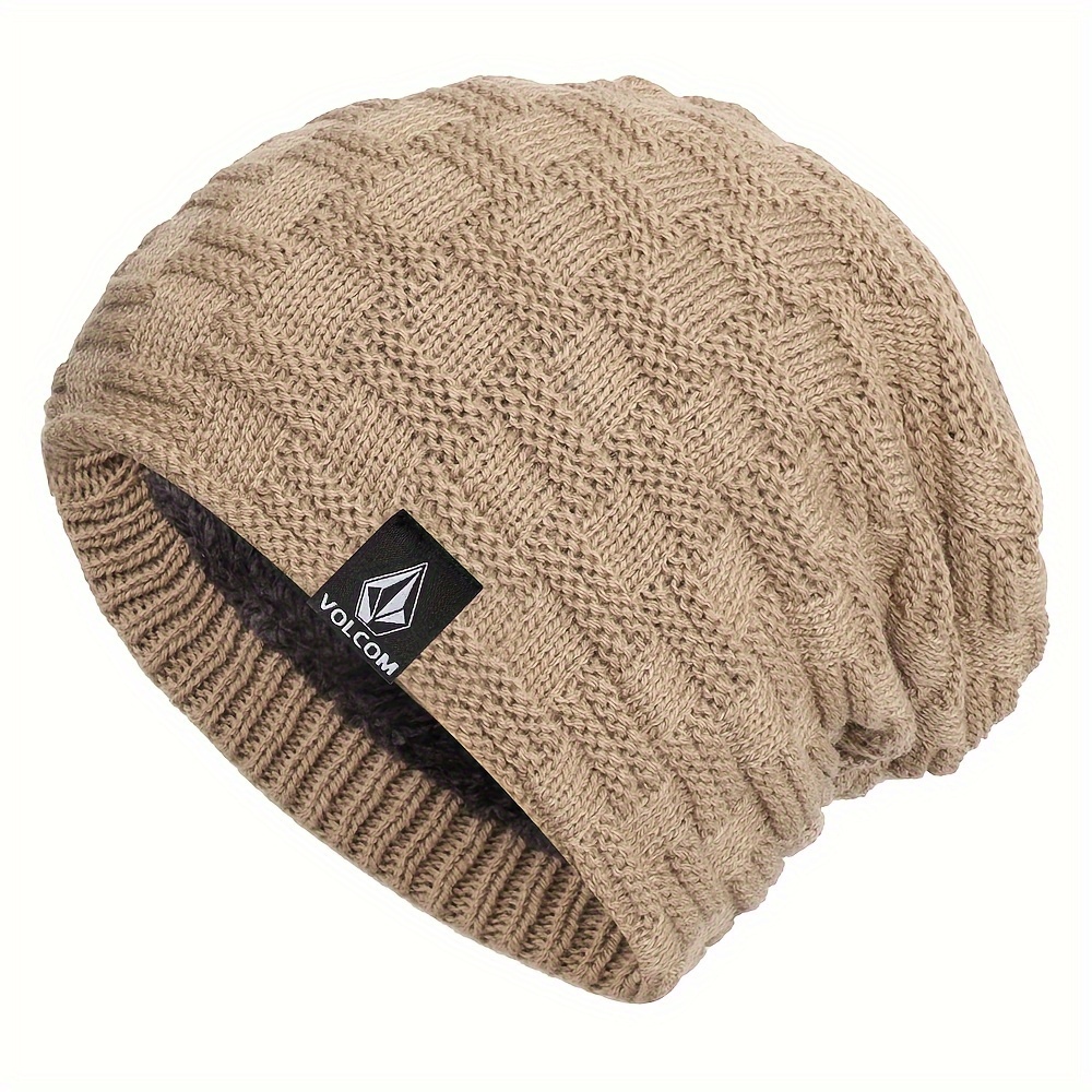 winter warm unisex fleece beanie thick coldproof knit hats solid color elastic skull cap outdoor cycling beanies for women men details 4