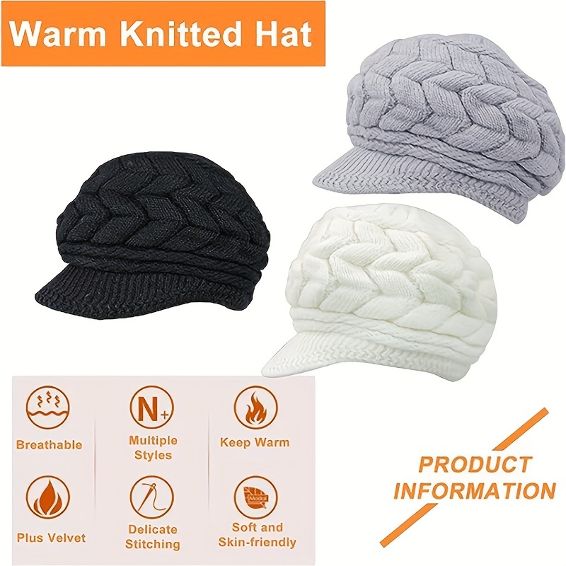 ribbed knitted beret vintage solid color knit hats lightweight warm beanies windproof crochet thick winter hat for women outdoor details 5