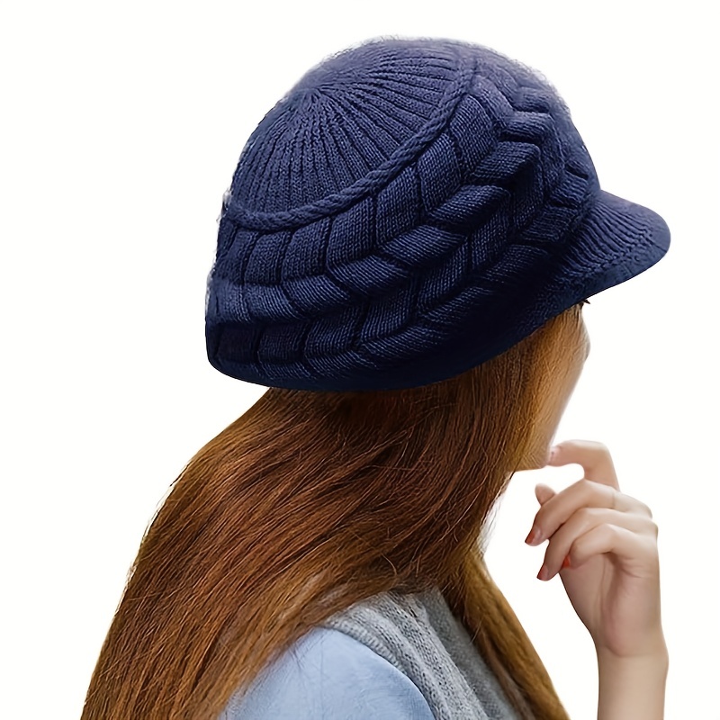 ribbed knitted beret vintage solid color knit hats lightweight warm beanies windproof crochet thick winter hat for women outdoor details 7