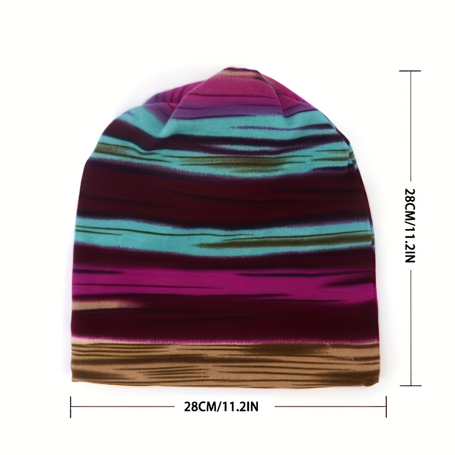 tid dye striped slouchy beanie trendy graphic color coldproof skull cap lightweight elastic beanies unisex chemo cap for women men details 3